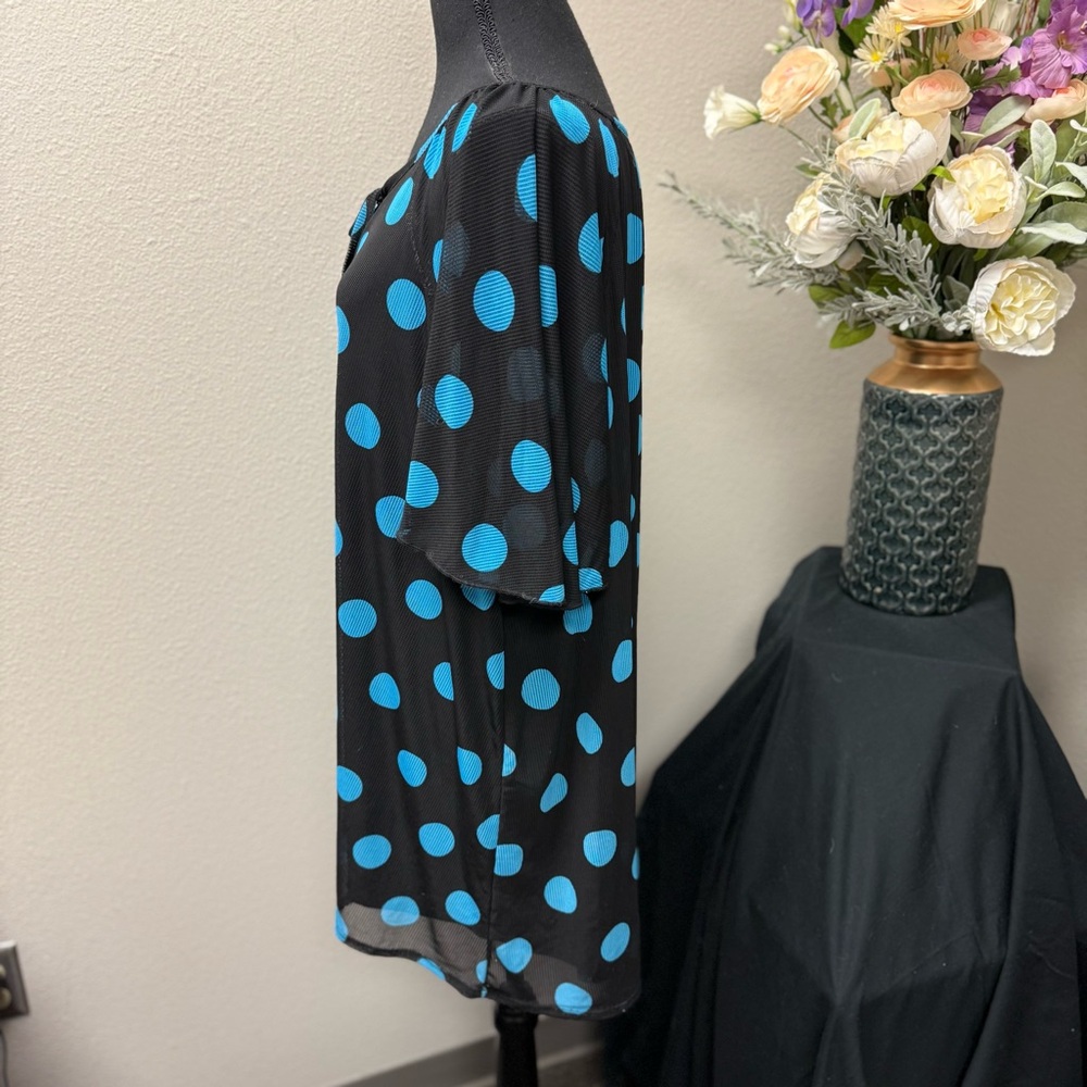 Cato Plus 22/24W Black Blue Polka Dot Sheer Tunic Blouse Summer Resort Top - Picture 3 of 9